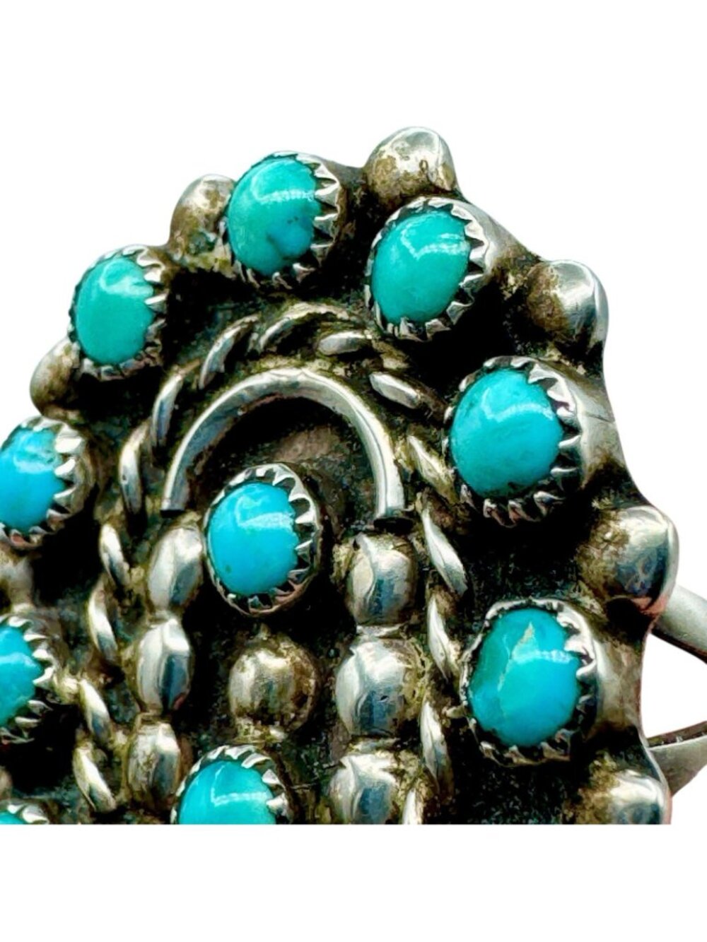 Native American Petit Point Turquoise Sterling Silver Ring Size 6 - Picture 6 of 13